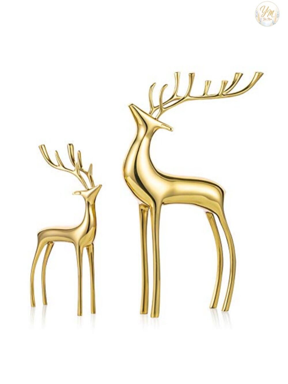 Sziqiqi 2 Pc Reindeer Figurine Set Pure Copper Brass Christmas Deer Statue